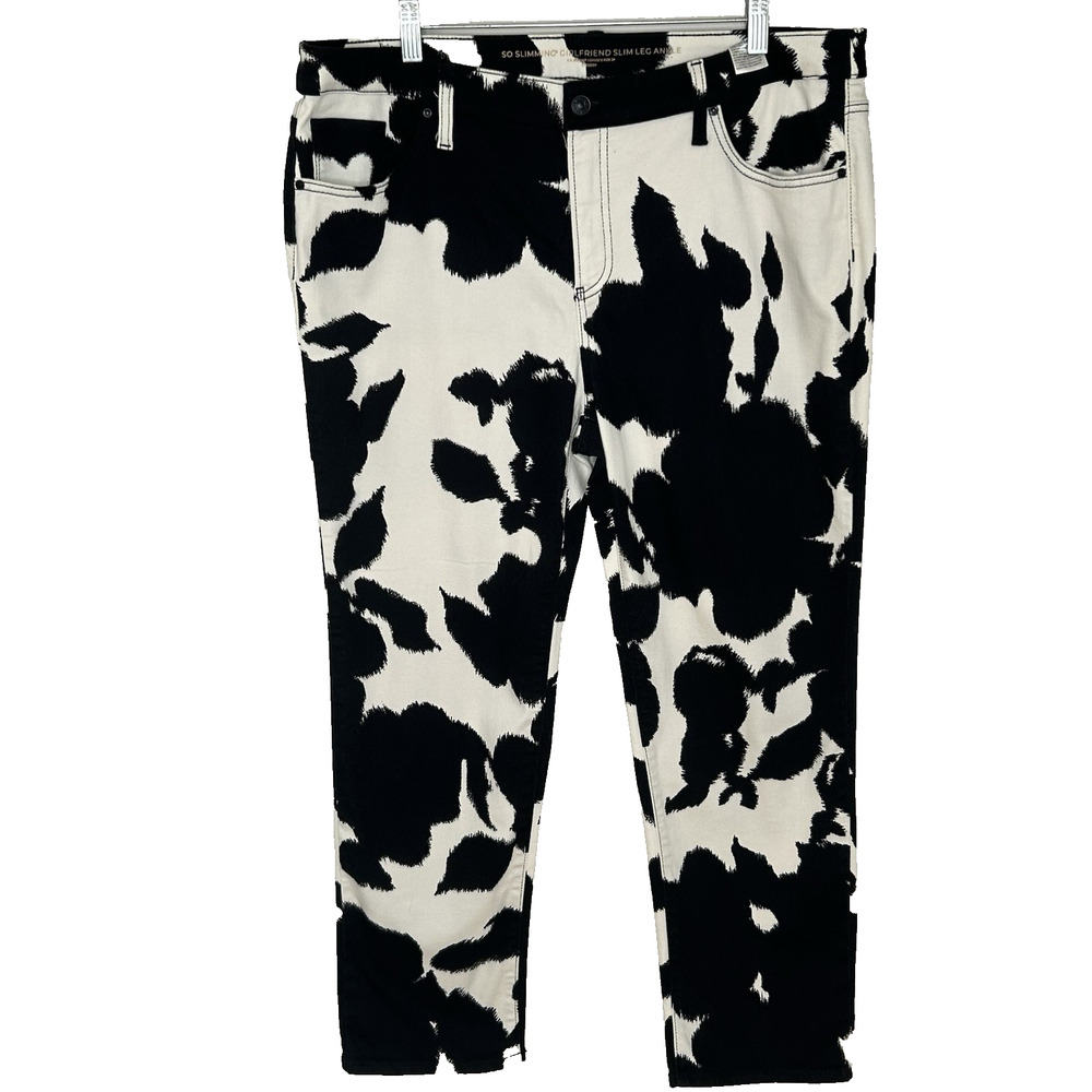Chicos So Slimming Girlfriend Slim Leg Ankle Pants 16P Cow Print Black Cream